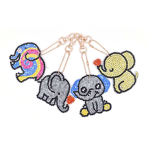 Sleutelhanger Diamond Painting 5D Olifanten 4 Stuks