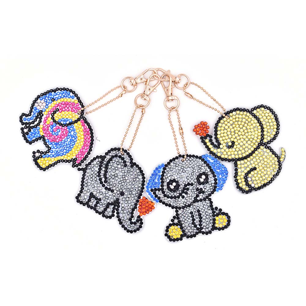 Sleutelhanger Diamond Painting 5D Olifanten 4 Stuks