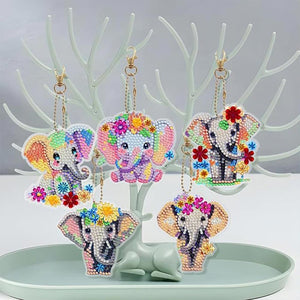 Diamond Painting Sleutelhanger 5D met Olifanten 5 Stuks