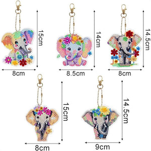 Diamond Painting Sleutelhanger 5D met Olifanten 5 Stuks