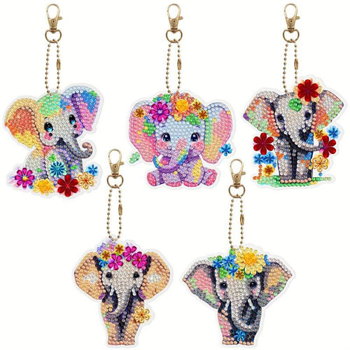 Diamond Painting Sleutelhangers 5D met Olifanten 5 Stuks