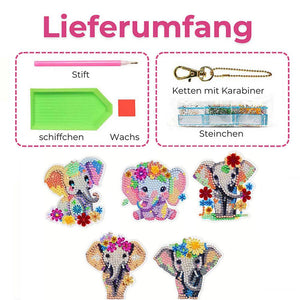 Diamond Painting Sleutelhanger 5D met Olifanten 5 Stuks