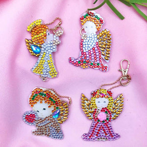Diamond Painting Sleutelhanger 5D Engel 4 Stuks