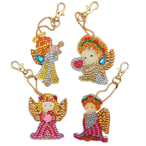 Sleutelhangers Diamond Painting 5D Engel 4 Stuks