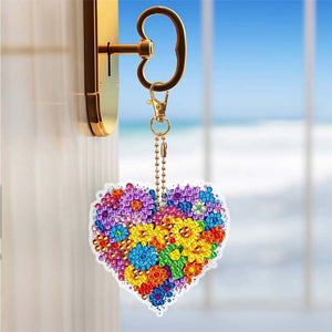 Diamond Painting Sleutelhanger 5D Bloemenhart 6 Stuks
