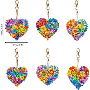 Diamond Painting Sleutelhanger 5D Bloemenhart 6 Stuks