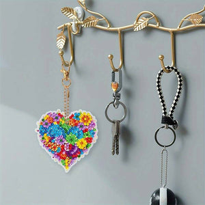 Diamond Painting Sleutelhanger 5D Bloemenhart 6 Stuks