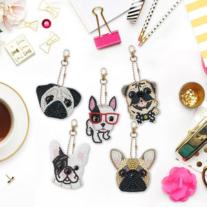 Diamond Painting Sleutelhanger 5D met Honden 5 Stuks