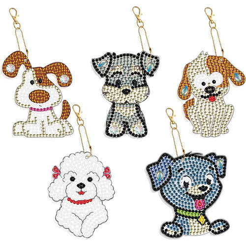 Diamond Painting Sleutelhangers 5D Honden 5 Stuks