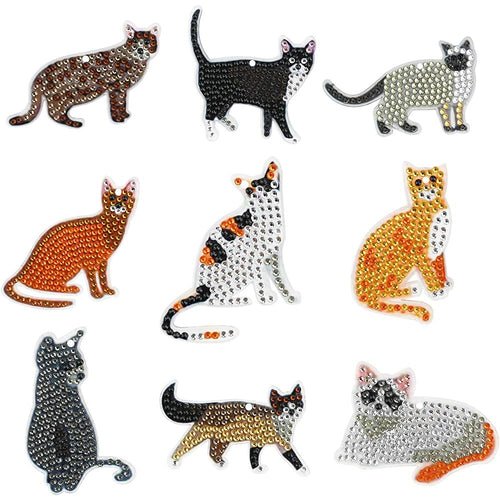 Diamond Painting Sleutelhangers 5D Katten 9 Stuks