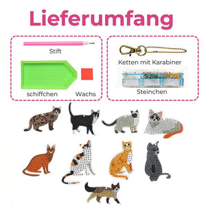 Diamond Painting Sleutelhangers 5D Katten 9 Stuks