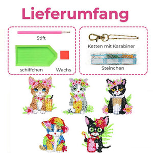 Diamond Painting Sleutelhangers 5D met Katten 5 Stuks
