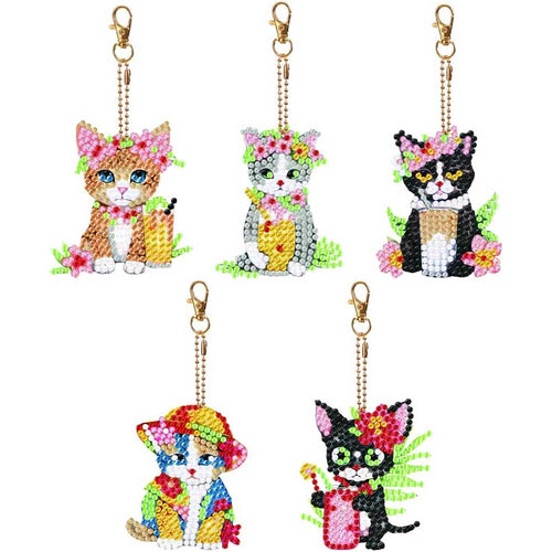 Diamond Painting Sleutelhangers 5D met Katten 5 Stuks