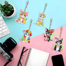 Afbeelding in Gallery-weergave laden, Diamond Painting Sleutelhangers 5D met Katten 5 Stuks