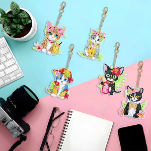 Diamond Painting Sleutelhangers 5D met Katten 5 Stuks
