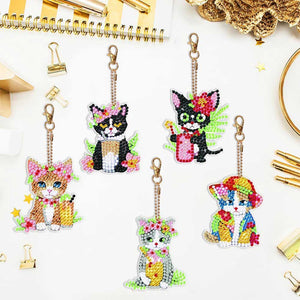 Diamond Painting Sleutelhangers 5D met Katten 5 Stuks