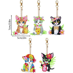 Diamond Painting Sleutelhangers 5D met Katten 5 Stuks