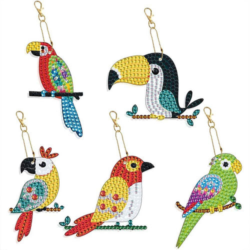 Sleutelhangers Diamond Painting 5D Papegaaien 5 Stuks