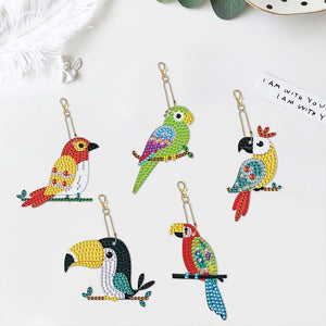 Diamond Painting Sleutelhanger 5D Papegaaien 5 Stuks