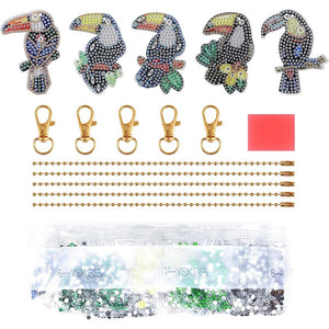 Diamond Painting Sleutelhanger 5D met Papegaaien 5 Stuks