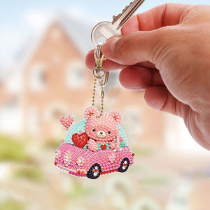 Diamond Painting Sleutelhanger 5D Roze Auto 6 Stuks