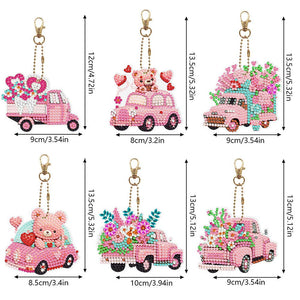 Diamond Painting Sleutelhanger 5D Roze Auto 6 Stuks