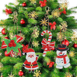 Diamond Painting Sleutelhanger 5D Set 1 Kerst 8 Stuks