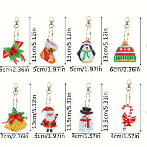 Diamond Painting Sleutelhanger 5D Set 1 Kerst 8 Stuks