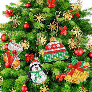 Diamond Painting Sleutelhanger 5D Set 1 Kerst 8 Stuks