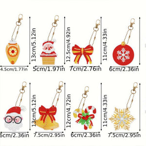Diamond Painting Sleutelhanger 5D Set 2 Kerst 8 Stuks
