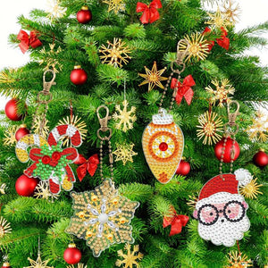 Diamond Painting Sleutelhanger 5D Set 2 Kerst 8 Stuks