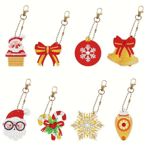 Diamond Painting Sleutelhanger 5D Set 2 Kerst 8 Stuks