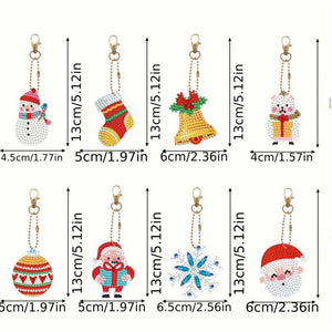 Diamond Painting Sleutelhanger 5D Set 3 Kerstmis 8 Stuks