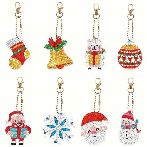 Diamond Painting Sleutelhangers 5D Set 3 Kerst 8 Stuks