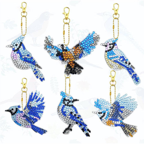 Diamond Painting Sleutelhangers 5D Vogels 6 Stuks