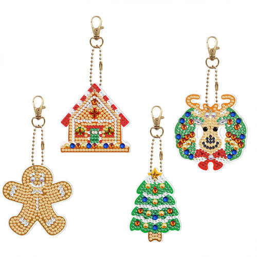 Diamond Painting Sleutelhanger 5D Kerstmis 4 Stuks