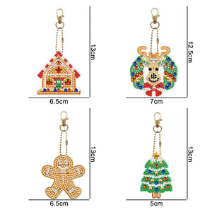 Diamond Painting Sleutelhanger 5D Kerstmis 4 Stuks