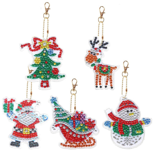 Diamond Painting Sleutelhangers 5D met Kerst 5 Stuks