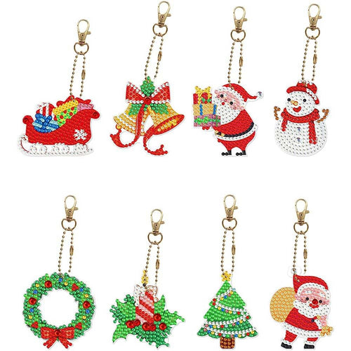 Diamond Painting Sleutelhangers 5D Kerstmis 8 Stuks