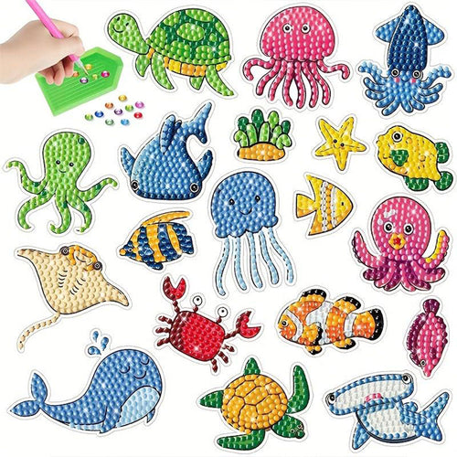 Set Diamond Painting Stickers met Zee Dieren voor Kinderen