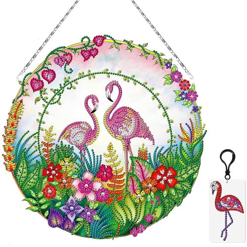 Diamond Painting Deurhanger 5D Flamingo's met LED en Hanger