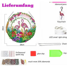 Afbeelding in Gallery-weergave laden, Diamond Painting Deurhanger 5D Flamingo&#39;s met LED en Hanger