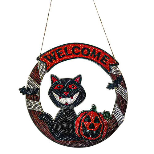 Deurhanger Diamond Painting 5D Halloween Kat