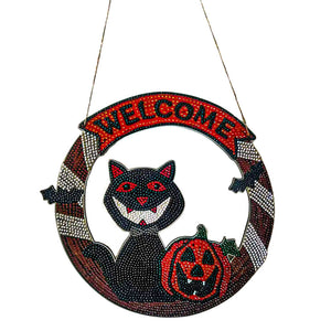 Deurhanger Diamond Painting 5D Halloween Kat