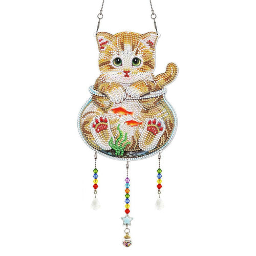 Auto Ophanging Diamond Painting Kat in een Aquarium