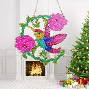 Diamond Painting Deurhanger 5D Kolibrie met Bloemen