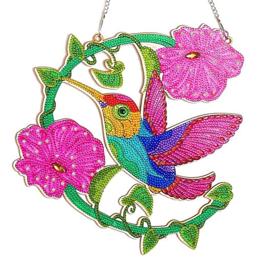 Diamond Painting Deurhanger 5D Kolibrie met Bloemen