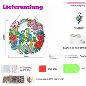 Diamond Painting Deurhanger 5D Vogels met LED en Hanger