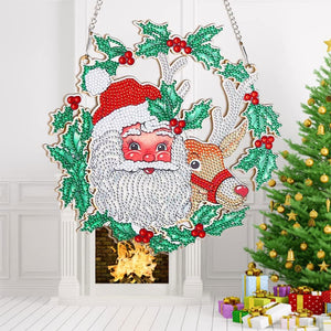 Diamond Painting Deurhanger 5D Kerstman met Rendier