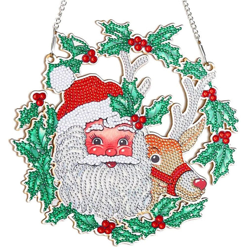 Diamond Painting Deurhanger 5D Kerstman met Rendier